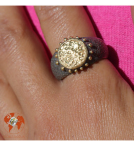 bague argent martelé et or