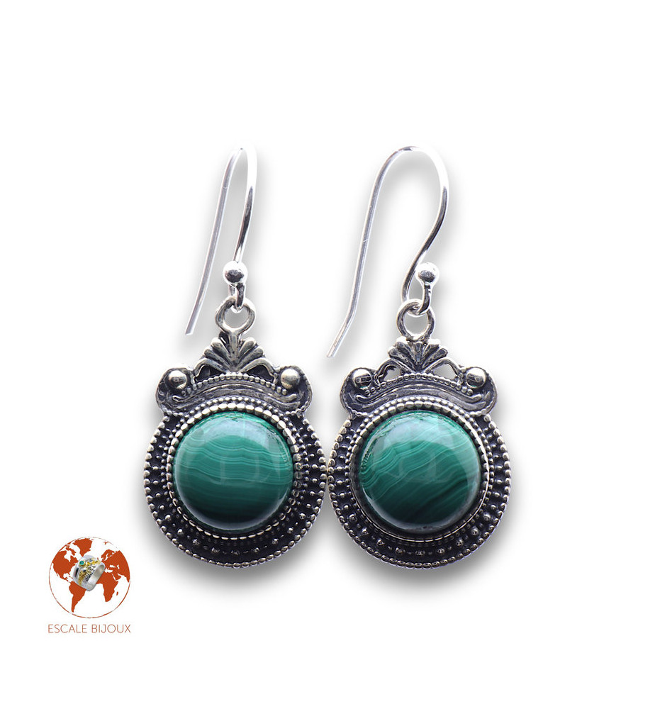 boucle d oreille argent malachite