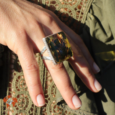 grosse bague ambre argent