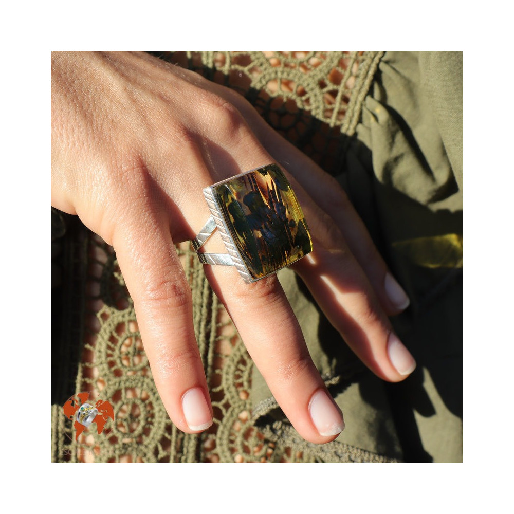 grosse bague ambre argent