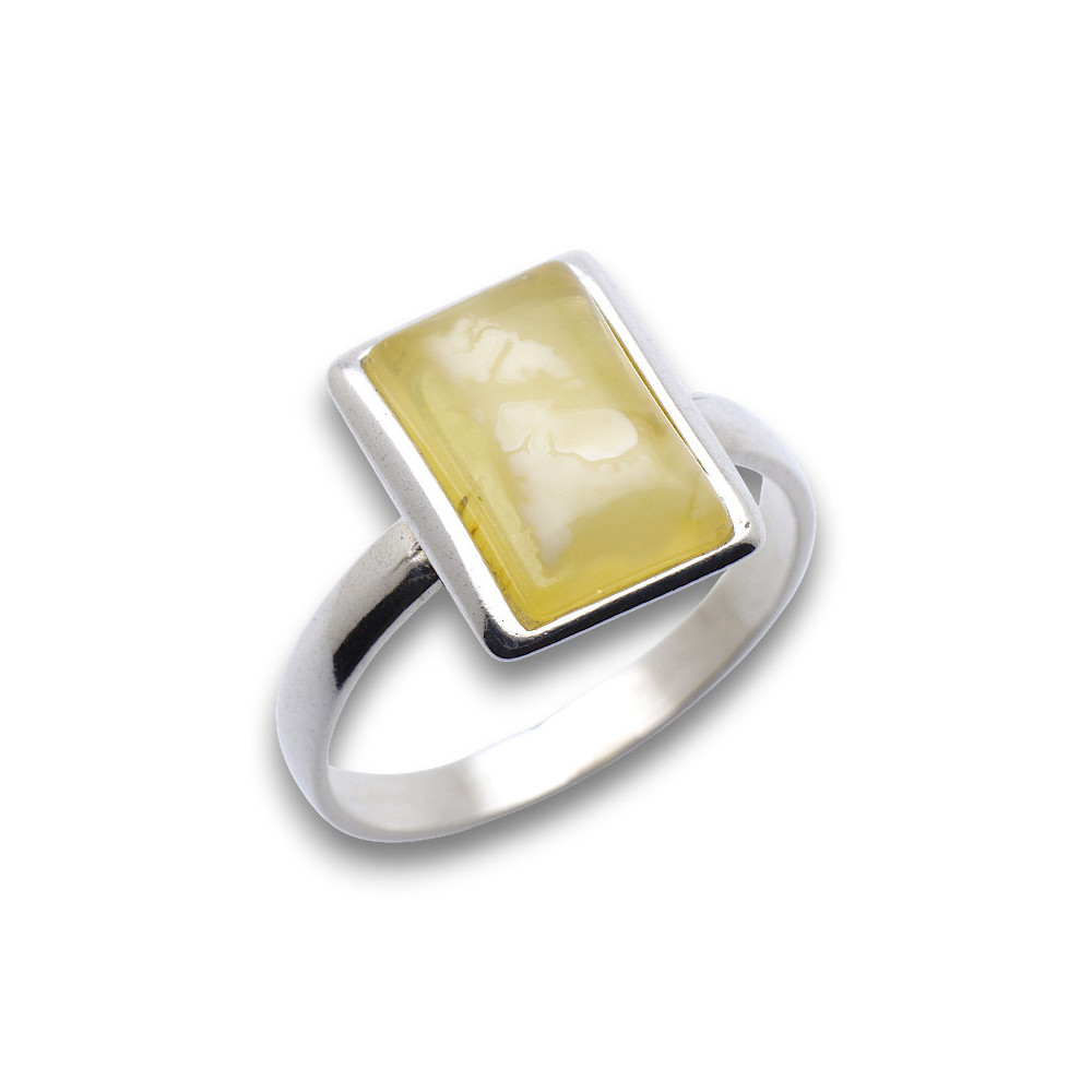 Bague en argent 925 agrémentée d'un ambre jaune baltique