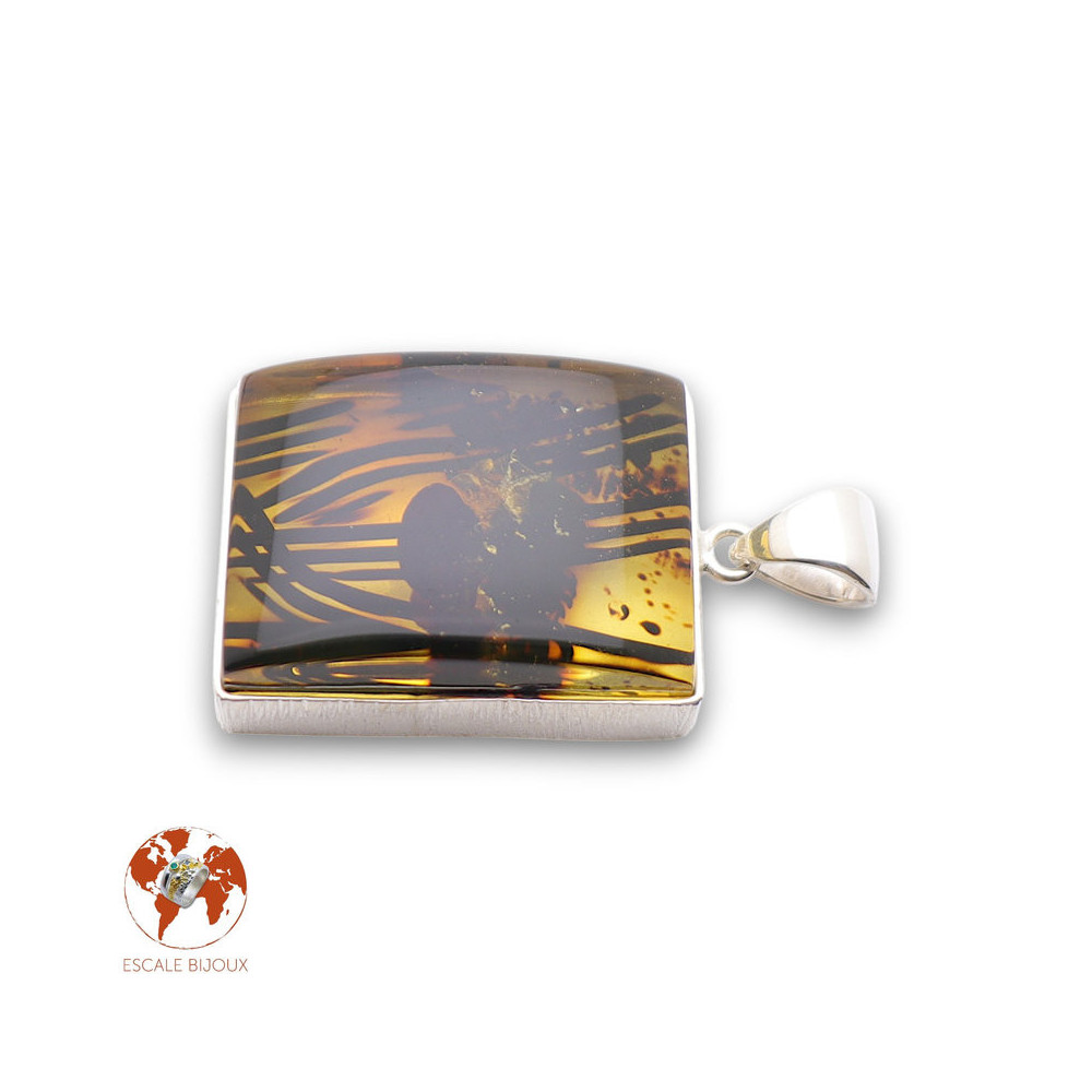 pendentif argent ambre véritable