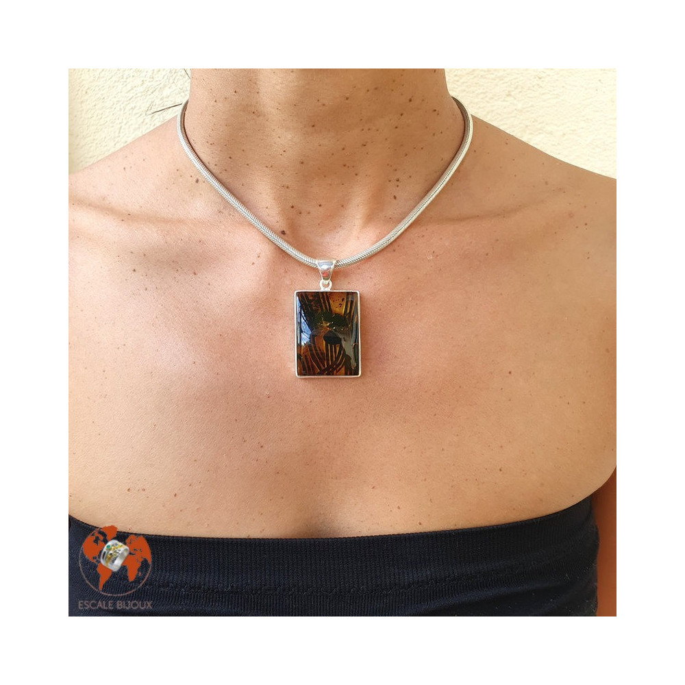 pendentif ambre et argent