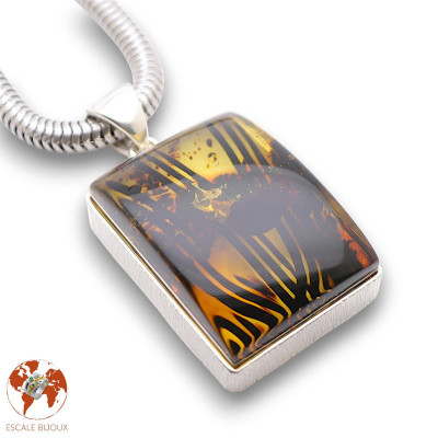 pendentif ambre argent