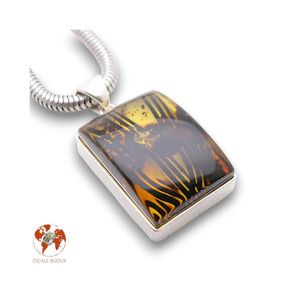 pendentif ambre argent