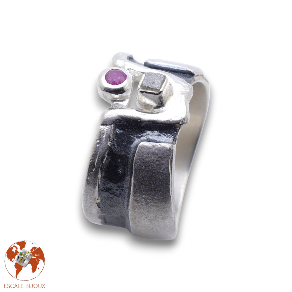 bague créateur argent avec pierre