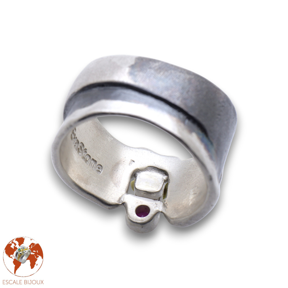bague créateur argent avec rubis et diamant