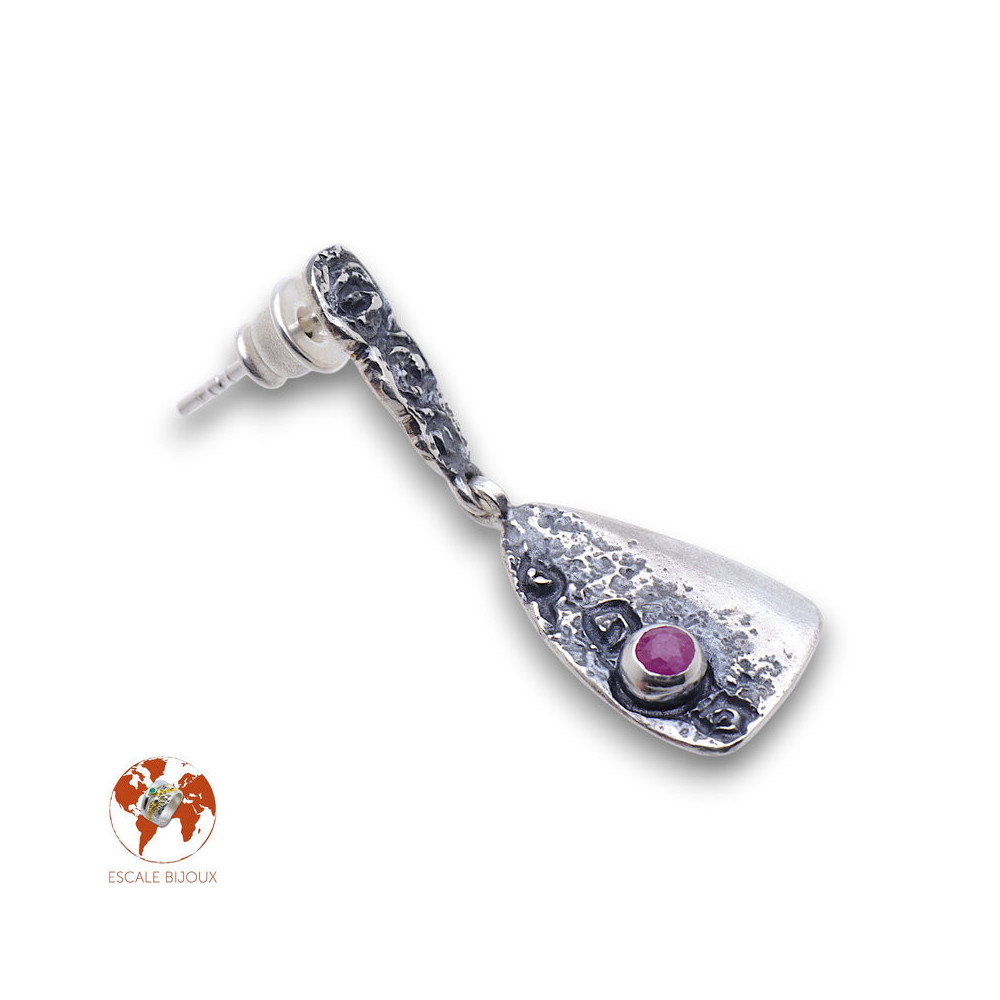 boucles d oreilles créateur argent rubis