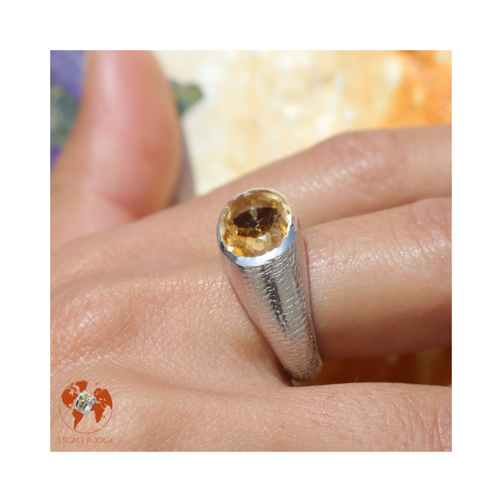 bague argent pierre jaune femme