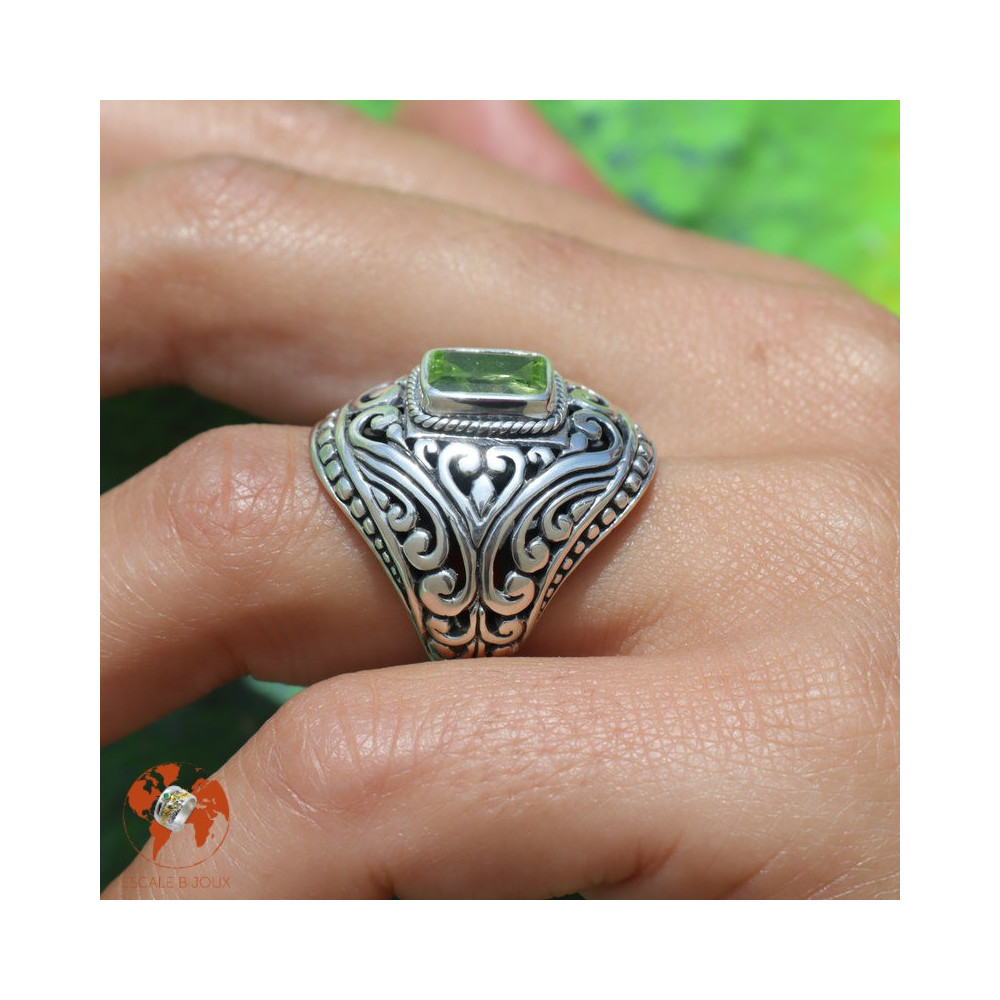 bague argent péridot
