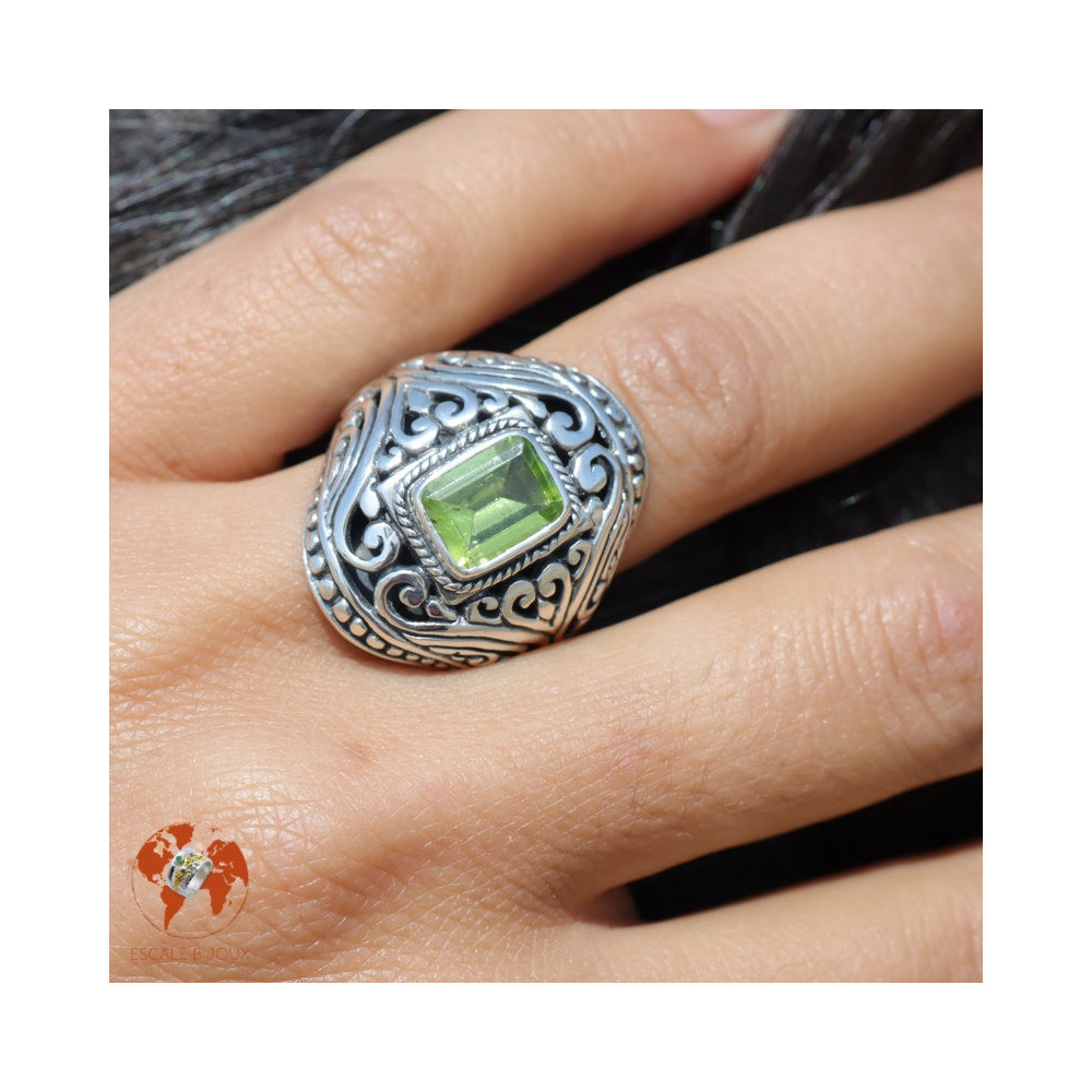 bague argent peridot