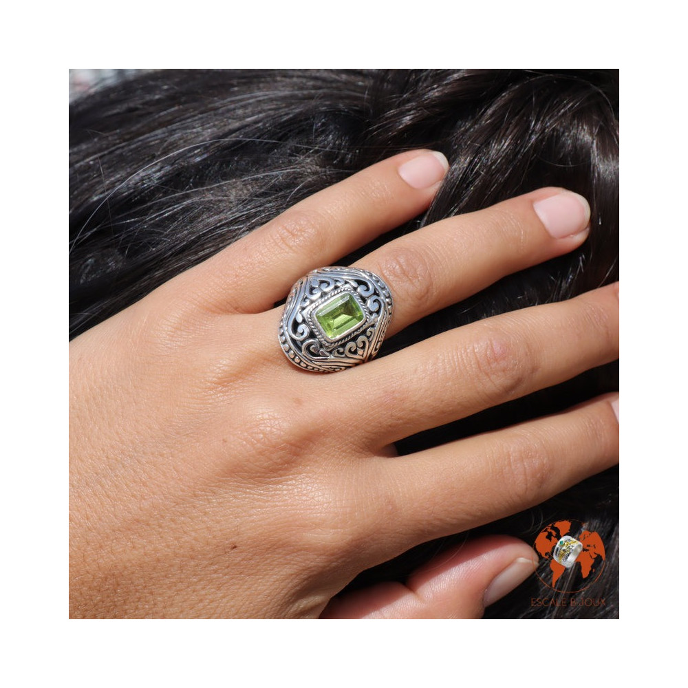 bague argent péridot femme