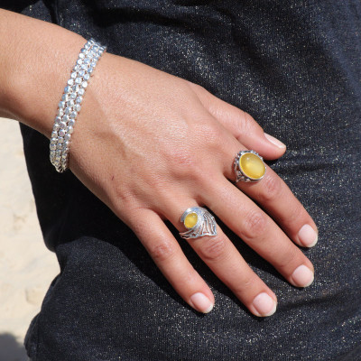 bague ambre et argent