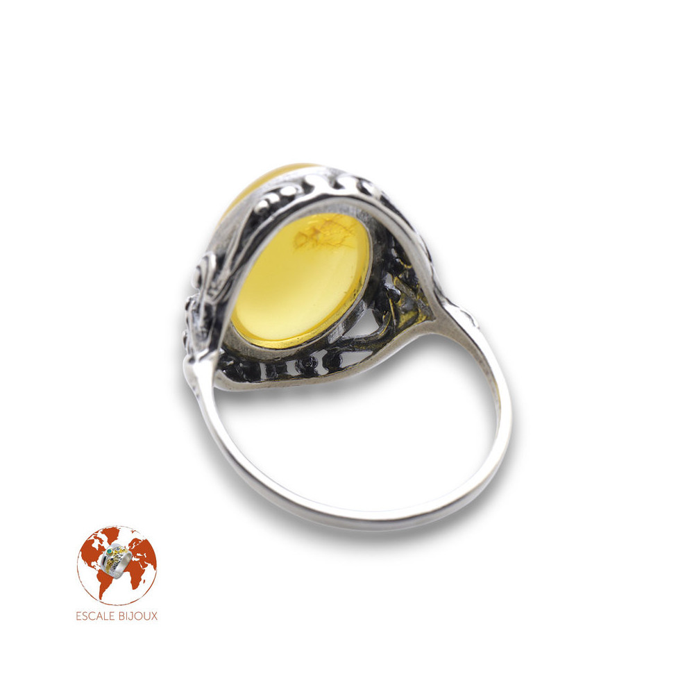 bague argent ambre