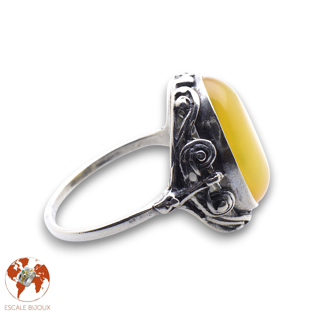 bague argent et ambre