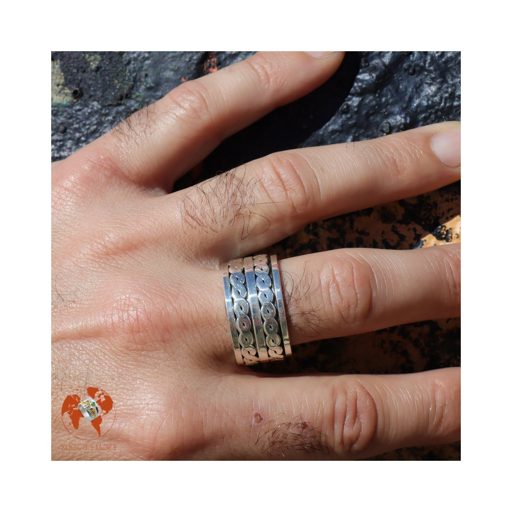 bague argent homme large