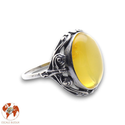 bague argent et ambre femme