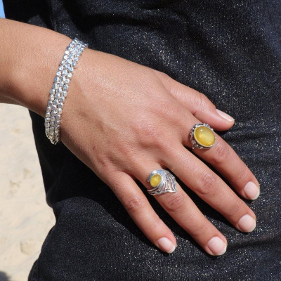 bague argent et ambre jaune