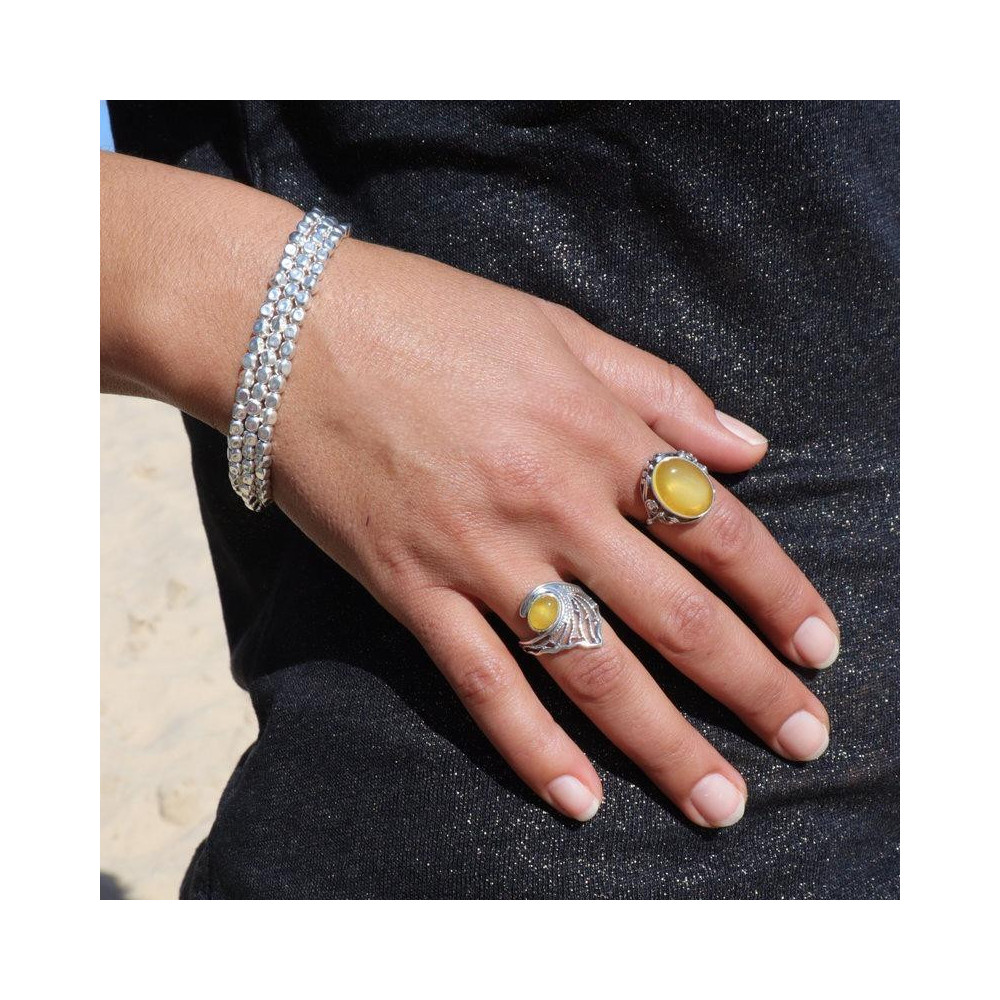 bague argent et ambre jaune