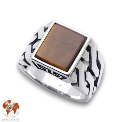 bague homme avec pierre oeil de tigre