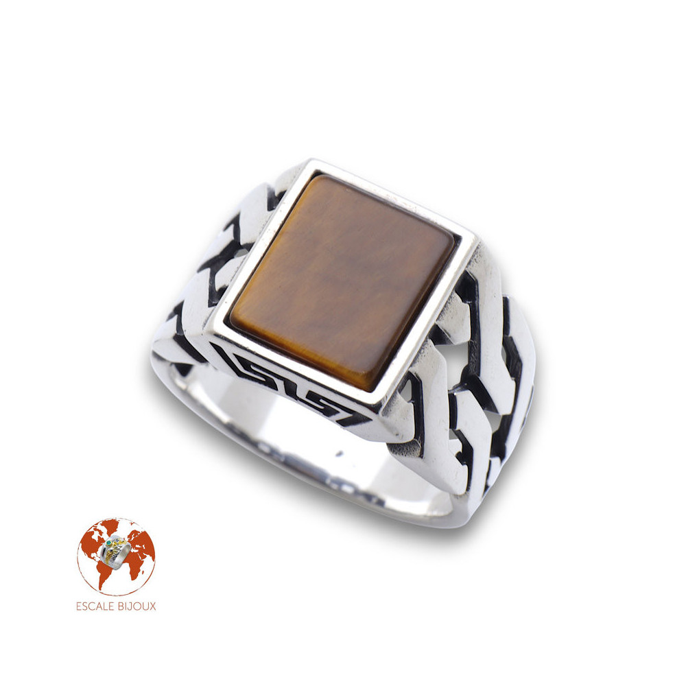 bague homme avec pierre oeil de tigre