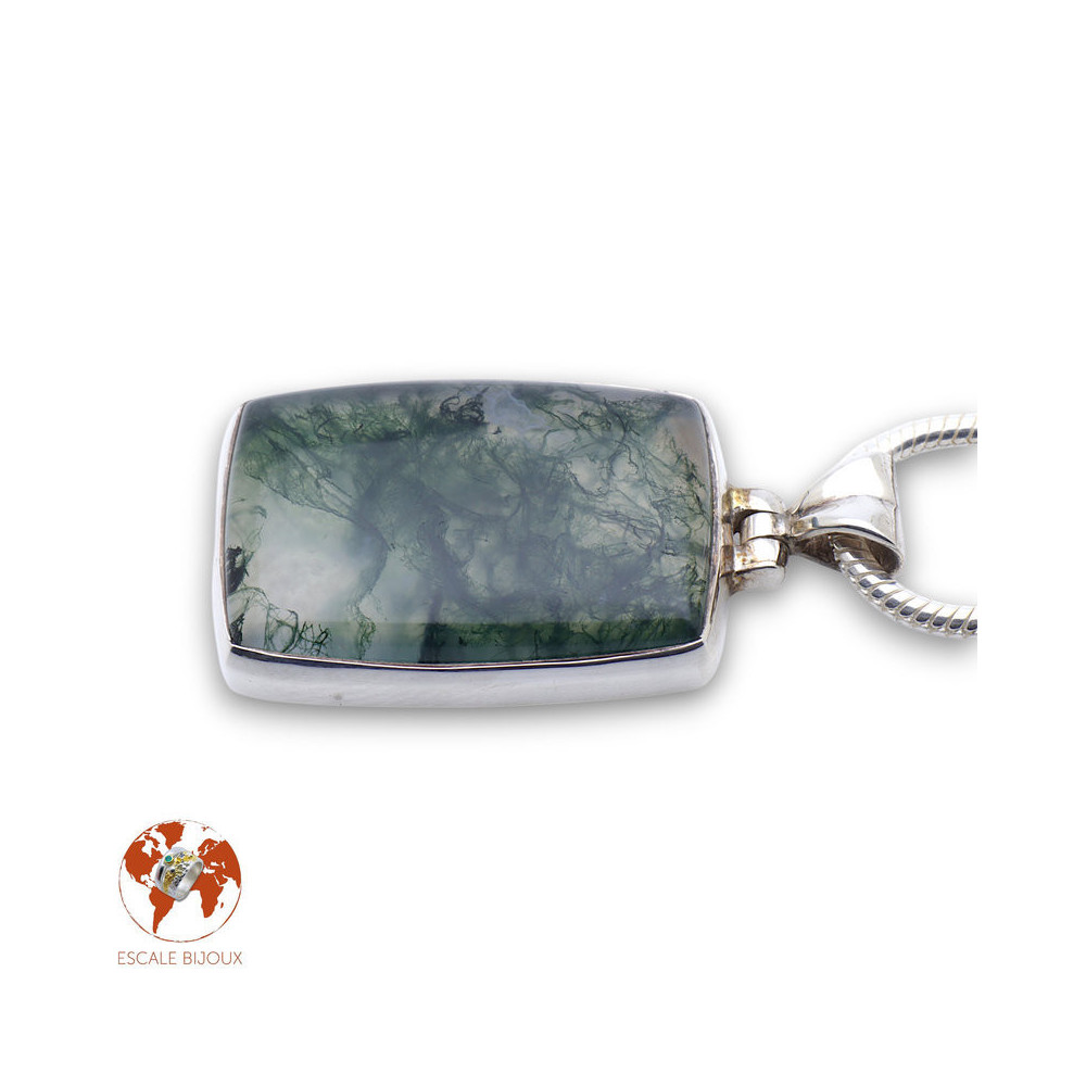 agate mousse pendentif argent