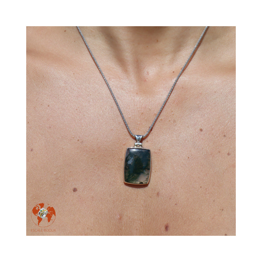 pendentif argent avec agate mousse