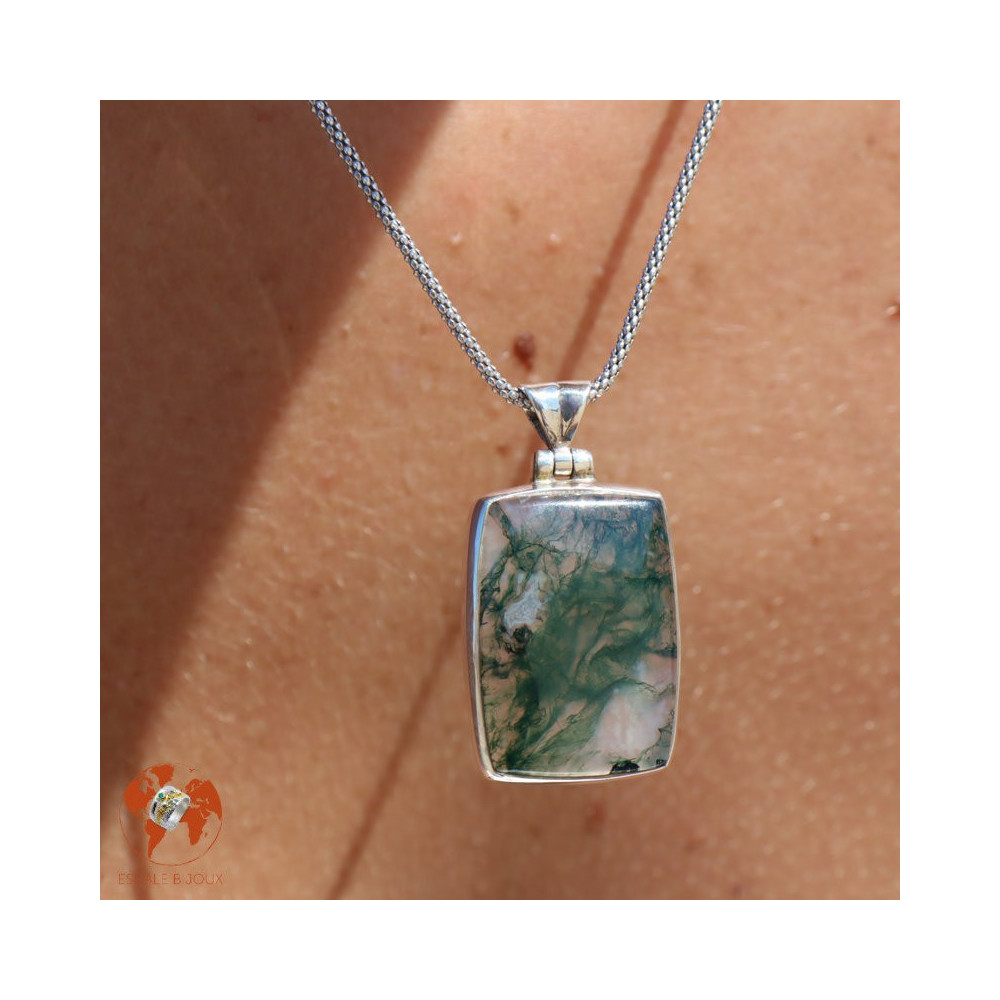 agate mousse pendentif argent
