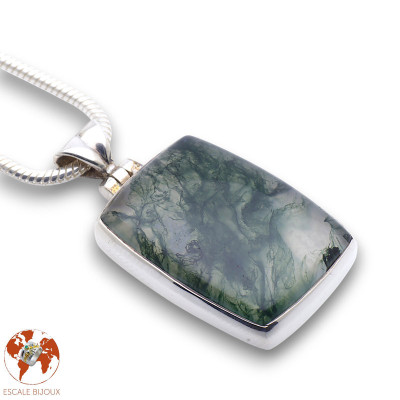 pendentif argent et agate mousse