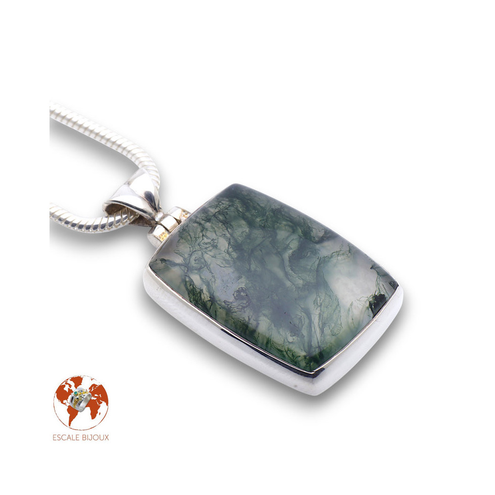 pendentif argent et agate mousse