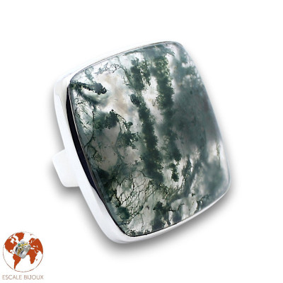 bague agate mousse argent