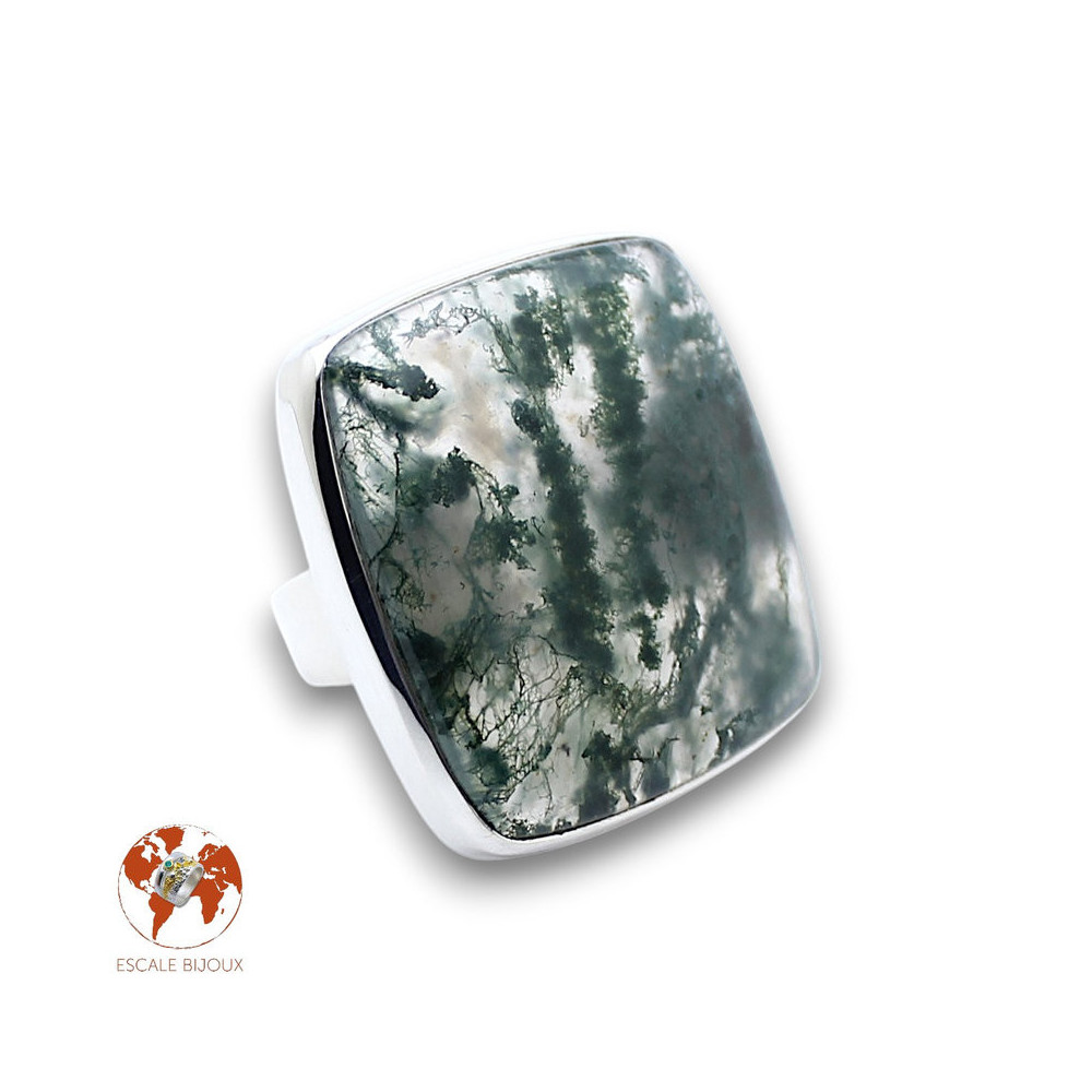 bague agate mousse argent