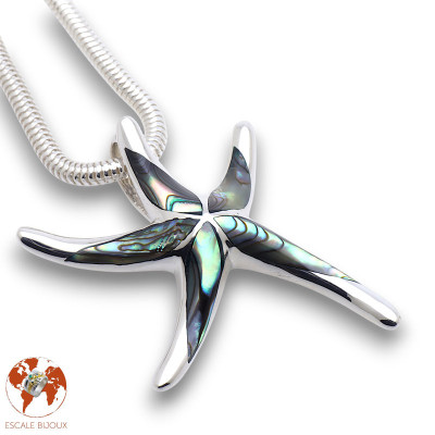 pendentif étoile de mer argent et abalone