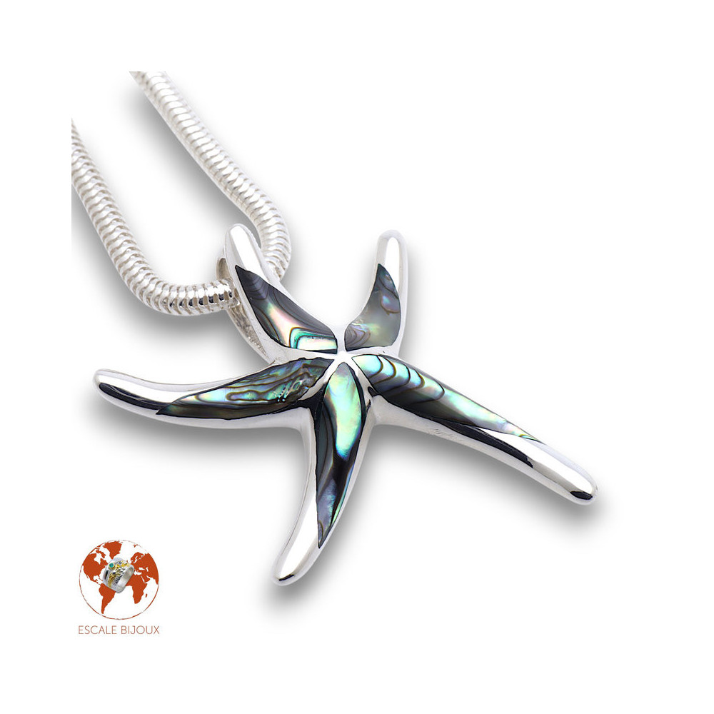 pendentif étoile de mer argent et abalone