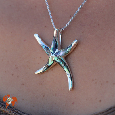 étoile de mer pendentif argent et abalone