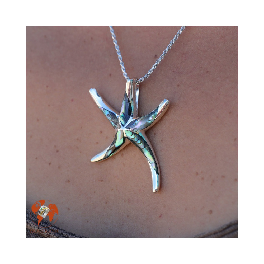 étoile de mer pendentif argent et abalone