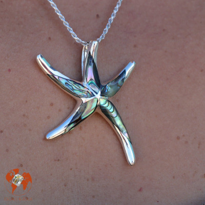 étoile de mer pendentif argent et abalone femme