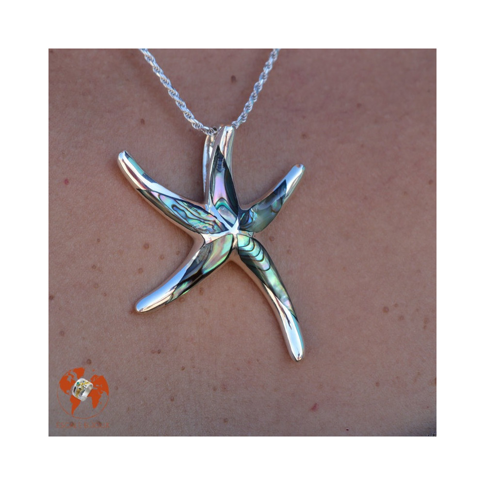 étoile de mer pendentif argent et abalone femme