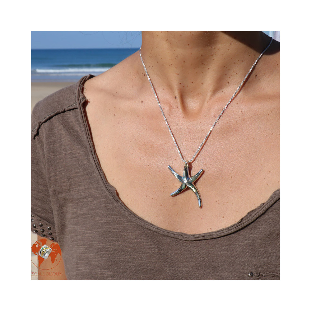 étoile de mer pendentif argent et abalone pour femme
