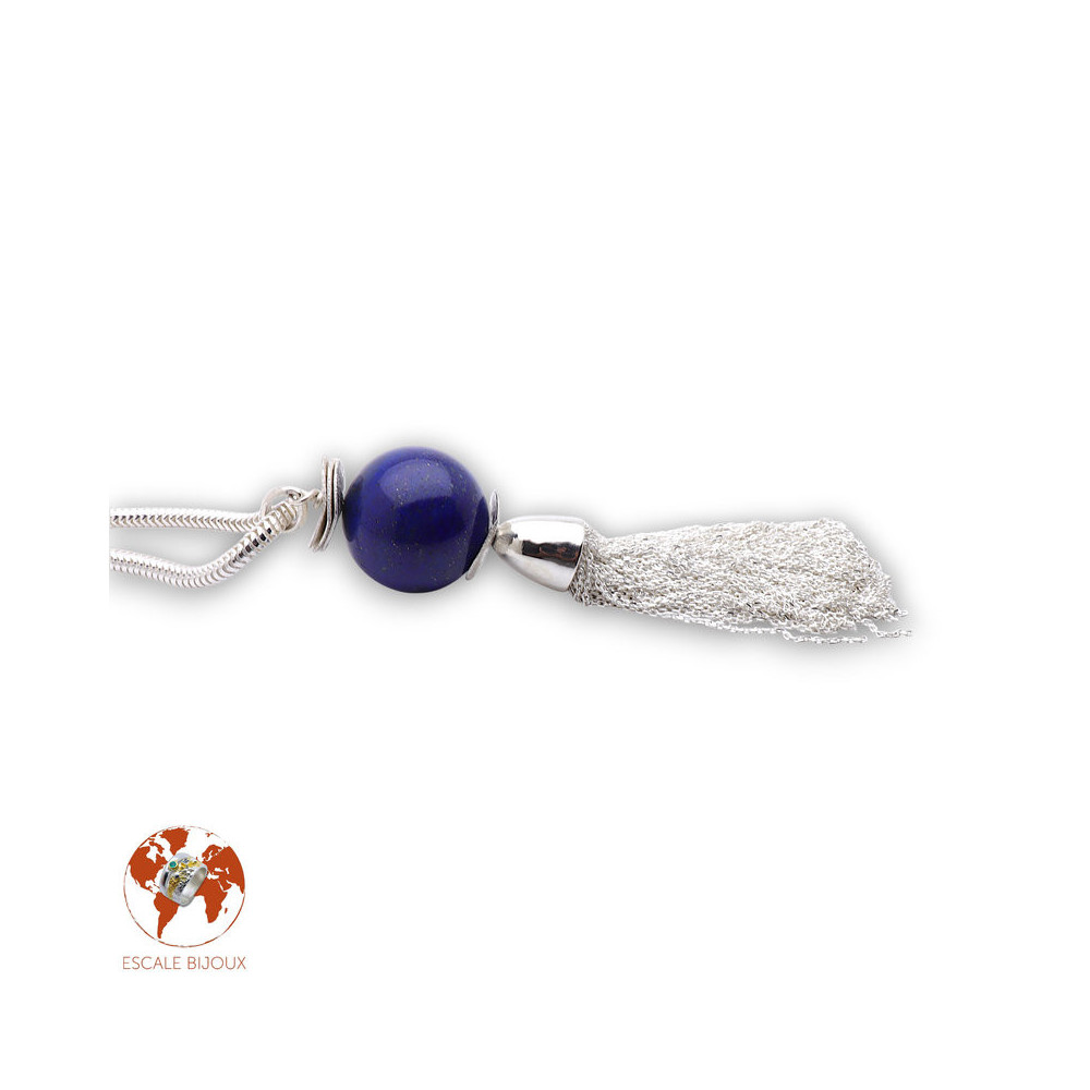 pendentif pompon argent lapis lazuli