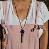 pendentif pompon argent perle lapis lazuli