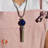 pendentif pompon argent avec perle lapis lazuli