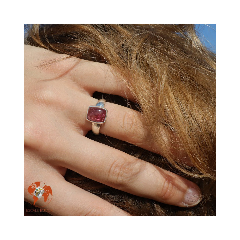 bague tourmaline rose argent