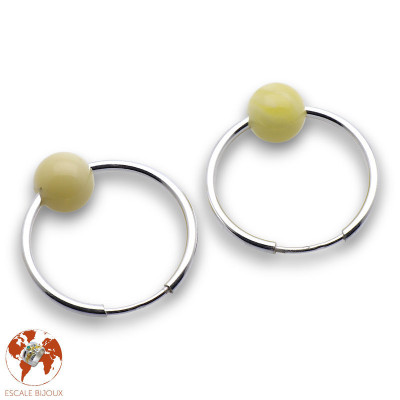 créoles argent avec ambre