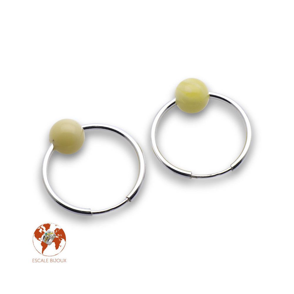 créoles argent avec ambre