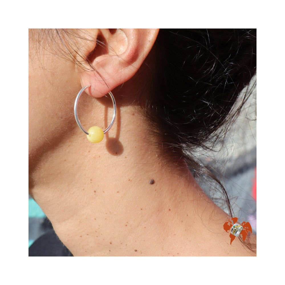 boucles d'oreilles créoles argent et ambre