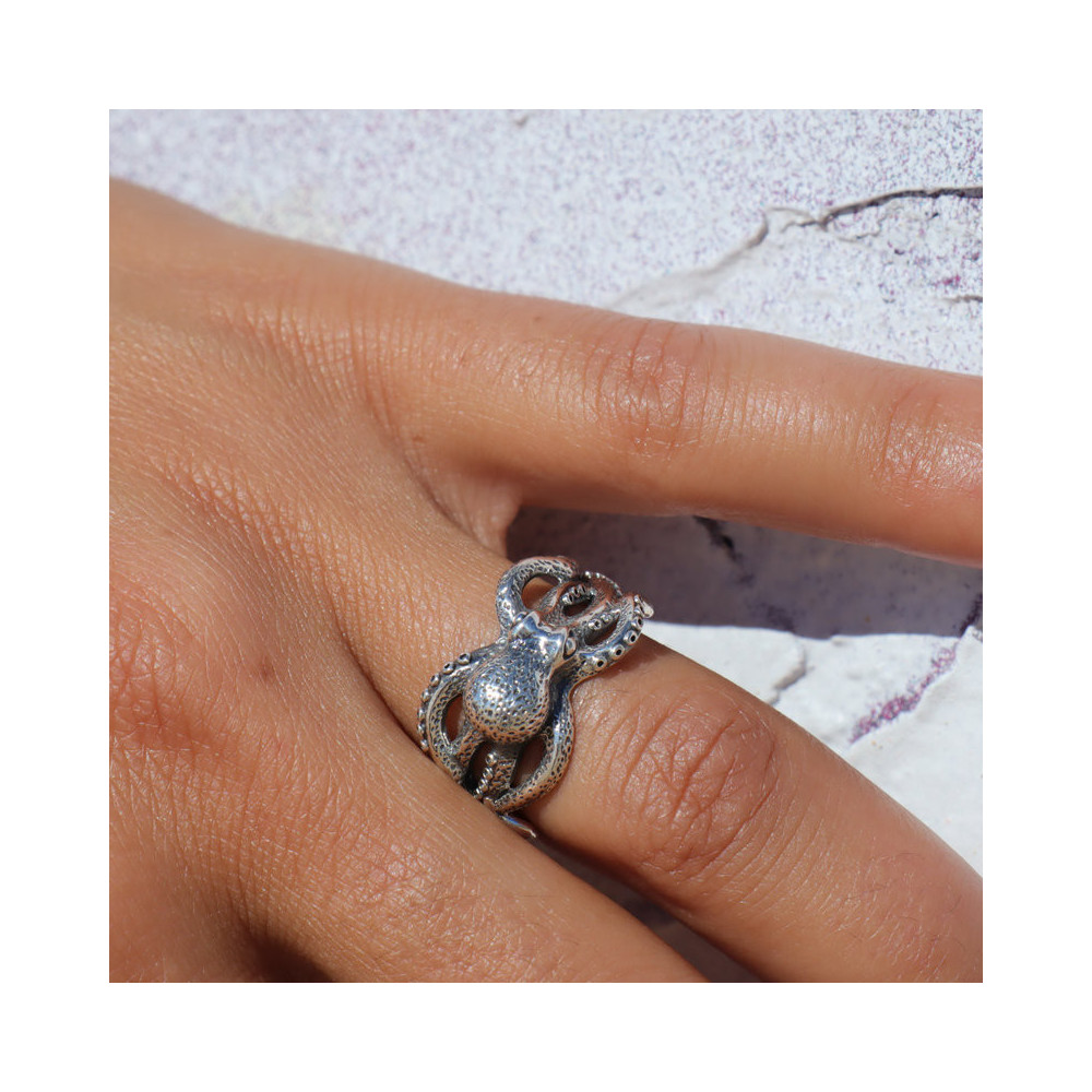bague poulpe argent femme