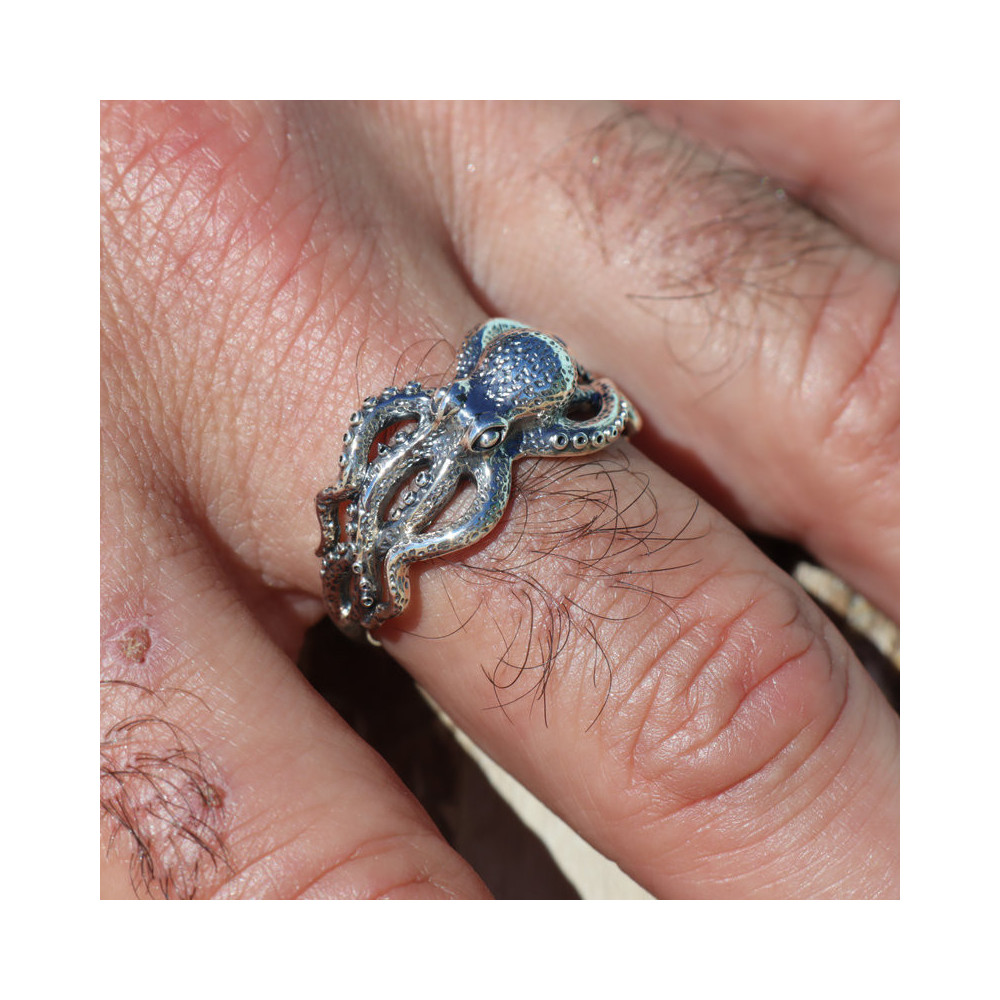 bague poulpe argent homme
