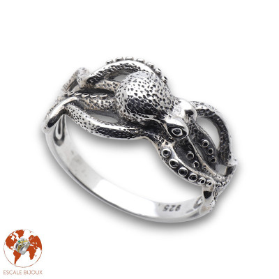bague pieuvre argent homme