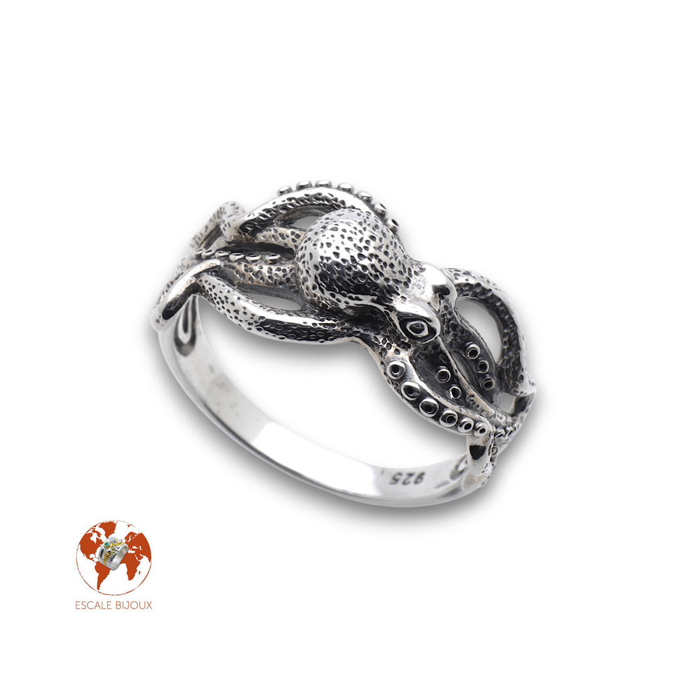 bague pieuvre argent homme
